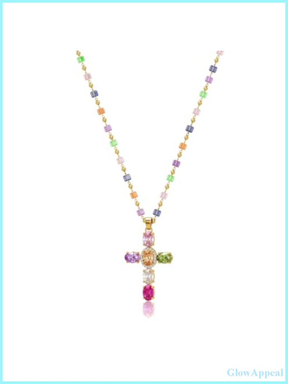 Rainbow Rhinestone Cross Pendant Necklace Dainty Cubic Zirconia Faith Jewelry
